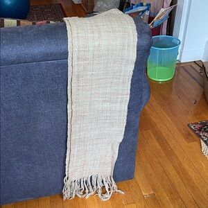 Chic Beige Woven Scarf with Fringe